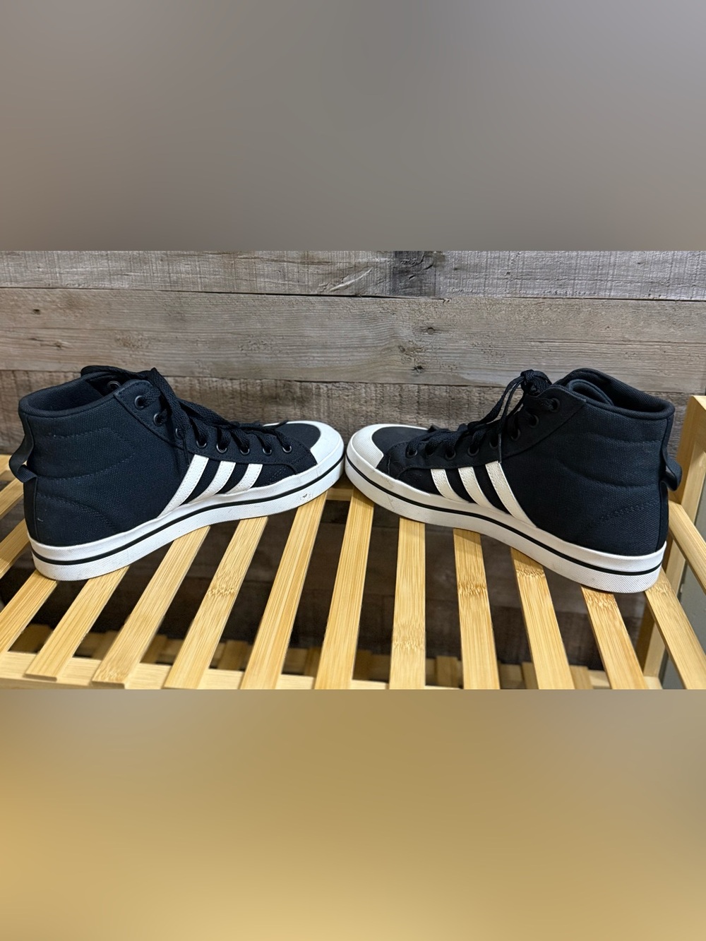 adidas Women’s Bravada Mid Canvas Sneakers in Black & White, Size 8 - Picture 12 of 14